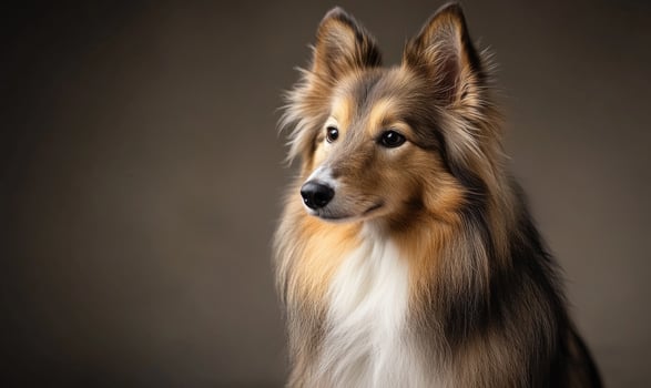 Sheltie in a studio setting, sitting calmly on a neutral background photo