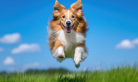 Sheltie jumping over an obstacle outdoors photo