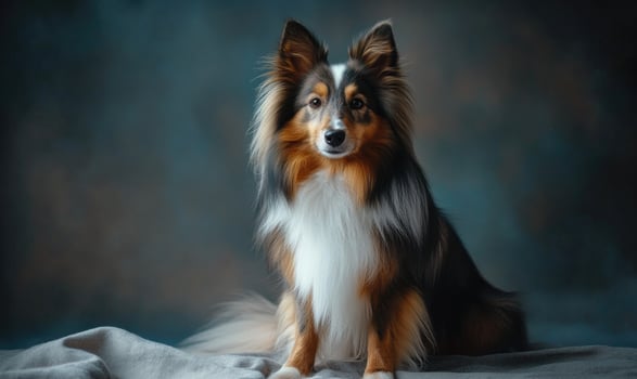Sheltie in a studio setting, sitting calmly on a neutral background photo