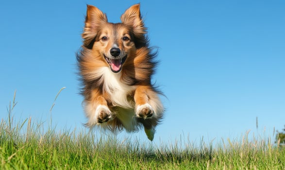 Sheltie jumping over an obstacle outdoors photo