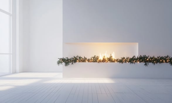A white room with a fireplace and a white mantle photo