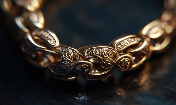 A gold chain with a design of flowers and leaves photo
