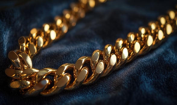 A gold chain with a black velvet background photo