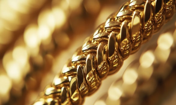 A gold chain closeup photo
