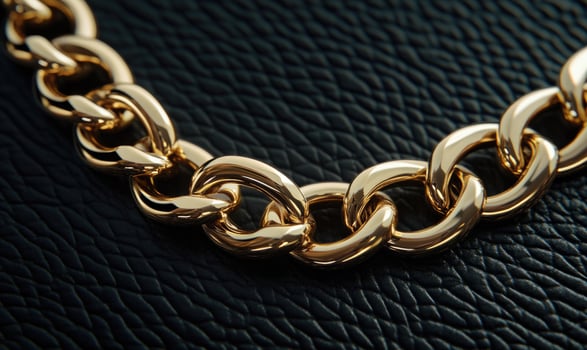 A gold chain with a gold clasp is on a black surface photo