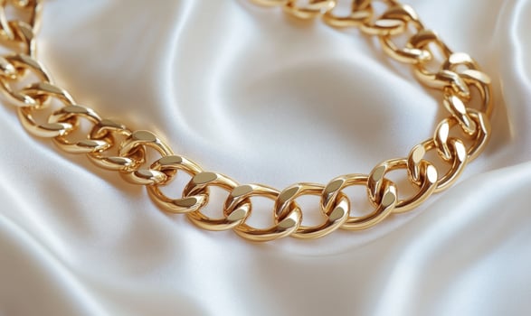 Gold chain necklace on satin fabric photo