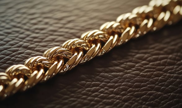 A gold chain with knots on it is laying on a brown surface photo