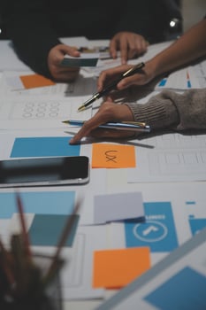 Professional interior designer at workplace in office, closeup photo