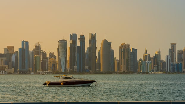 The skyline of West Bay and Doha City Center during sunrise, Qatar photo