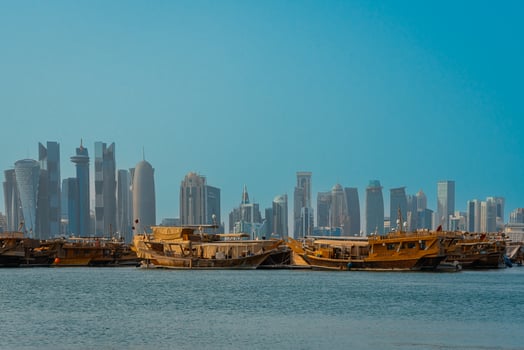 The skyline of West Bay and Doha City Center during sunrise, Qatar photo