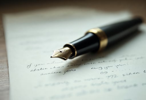 Close-up of a classic fountain pen on handwritten letter. photo