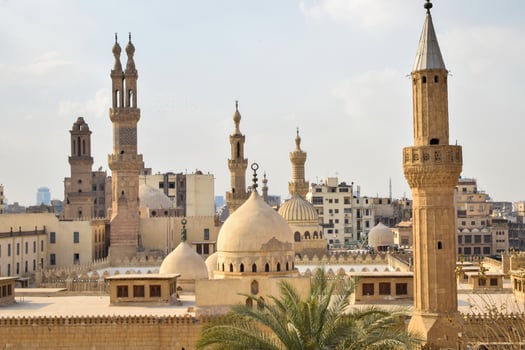 the lanscape view of Al-Azhar mosque in cairo, egypt on sunny day photo
