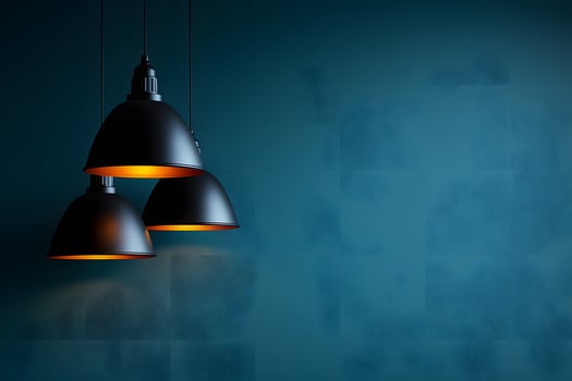 Modern Industrial Hanging Lamps against Dark Blue Gradient Wall Art for Interior Design photo