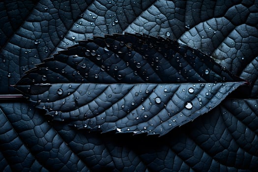 Close-up of Dark Leaf with Water Droplets for Nature Design photo