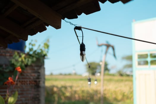 A light bulb hanging from a wire photo