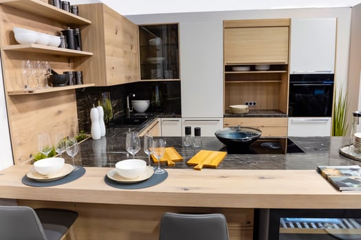 Minimalistic modern wooden panel kitchen interior photo