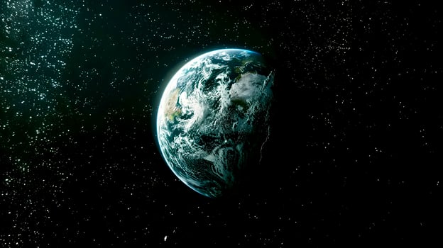 Earth in space with stars and space background photo