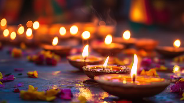 Burning diya lamps for diwali festival selective focus photo