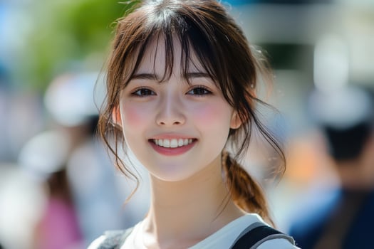 Portrait young Japanese woman with modern hairstyle and warm smile photo