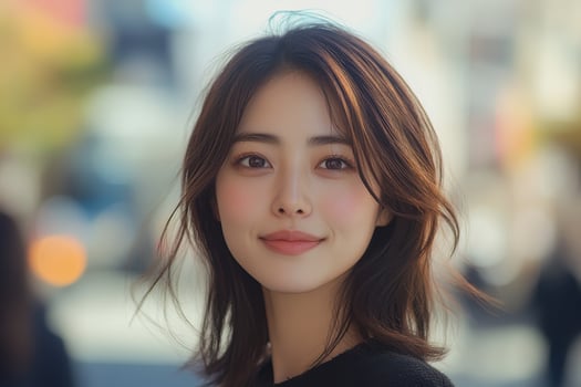 Portrait of Japanese woman with effortless beauty and charming smile photo