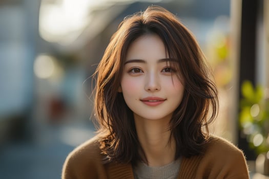 Portrait of Japanese woman with effortless beauty and charming smile photo