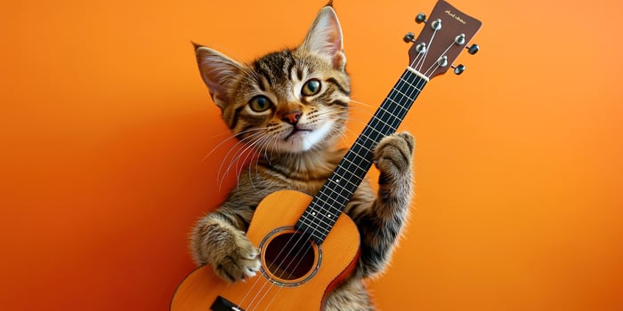 Kitten playing guitar photo