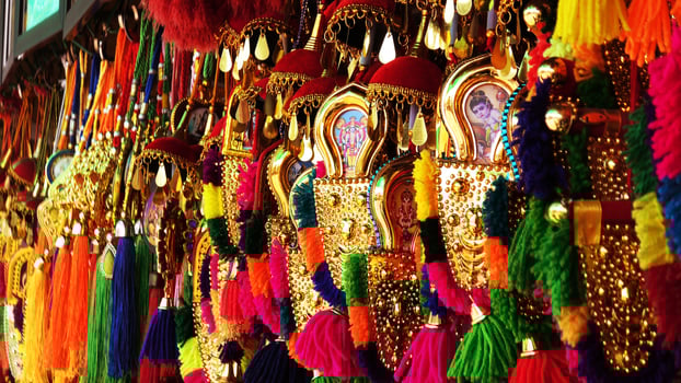 Colorful decorative items displayed in a shop photo