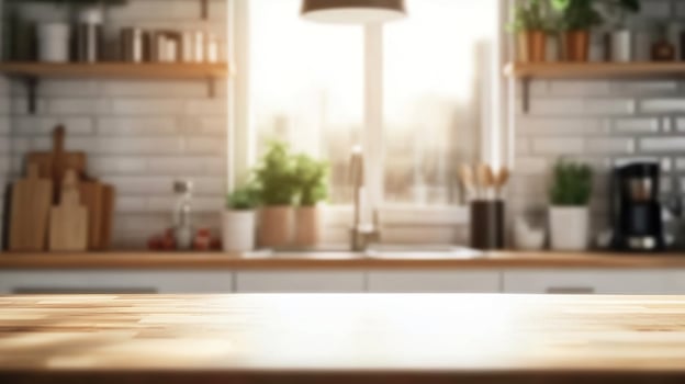 An empty kitchen table with a wooden top photo