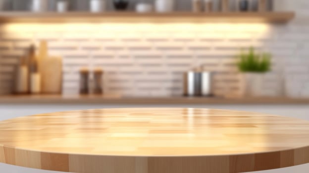 Table top in kitchen with wooden table and counter photo
