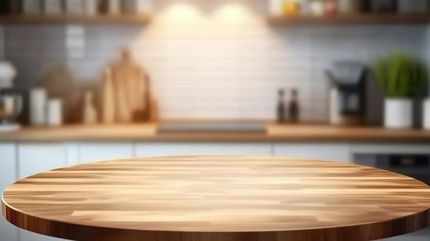 Wooden table top on kitchen counter photo