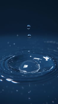 Waterdrop bubble splashing rounded on blue blurred background photo