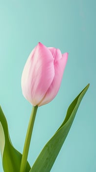 Pink tulip leaf organic nature environment on blue story background photo