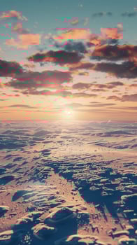 Beauty sunset orange sky in ocean north pole with melting ice chunks story background photo