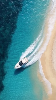 Top of view beach blue marine water wave and boat holiday transport photo