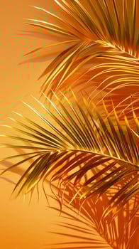 Palm coconut green leaf organic nature environment on solid orange story background photo