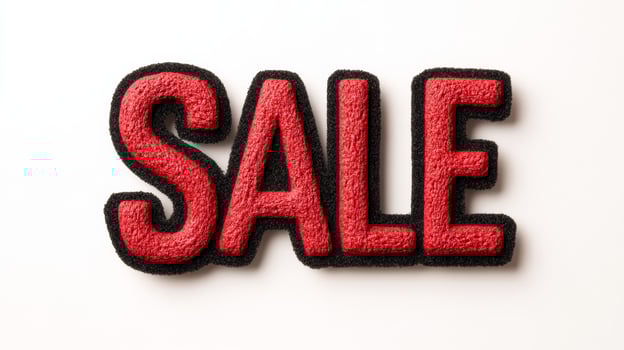 A red and black sale sign on a white background photo