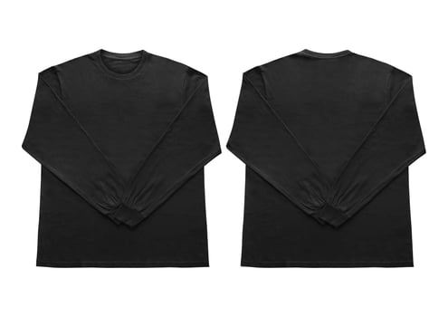 Blank black long sleeve t shirt front and back mockup, isolated on clean background with clipping path. Long sleeve flatlay Template for design and print. photo