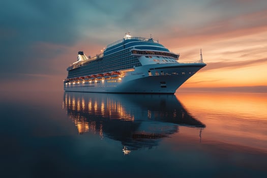 Large cruise ship is sailing on the ocean at sunset photo