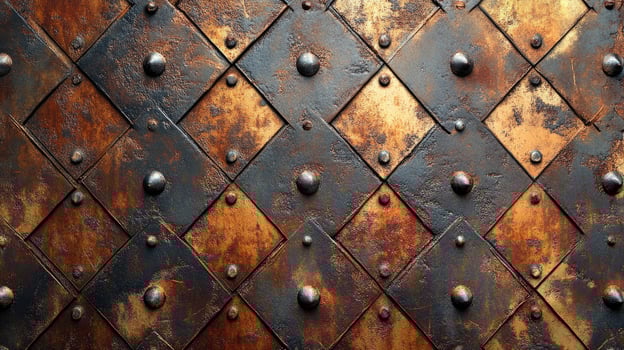 Old rusty metal door with forged steel bands showing diagonal pattern photo