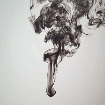 Tendrils of curling black smoke ascend from the bottom, creating an exquisite contrast against a clean white backdrop, with intricate details and fading edges. photo