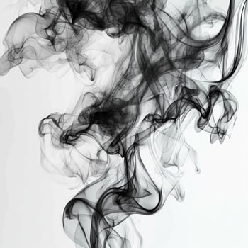 Black smoke swirls and dances upward, emerging gently from the base, set against a pristine white backdrop. The delicate transitions and intricate details evoke a sense of calm and intrigue. photo