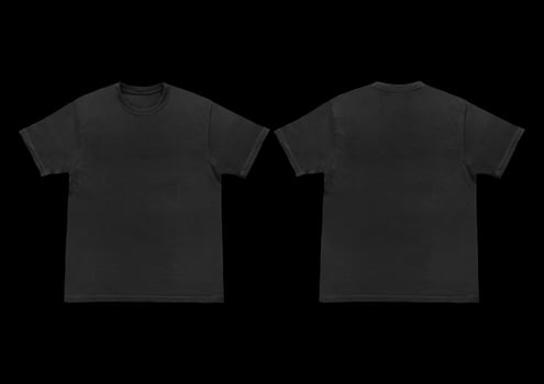 Blank t-shirt black template front and back view on clean background. Short Sleeve mock-up photo