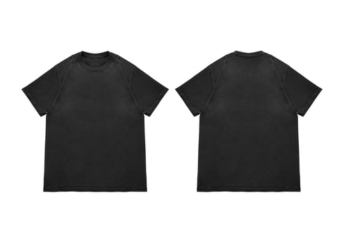 Blank t-shirt black template front and back view on clean background. Short Sleeve mock-up photo