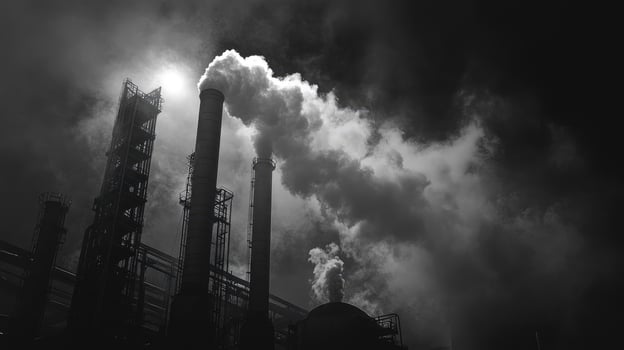 Industrial factory releasing pollution into atmosphere photo