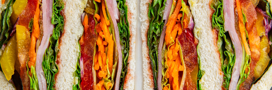 sandwich layers vegetables and ham meat spam fresh meal food snack on the table copy space food background rustic top view photo