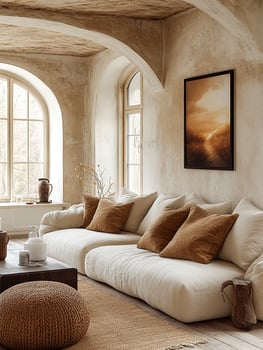 Minimalist living room featuring clean lines, neutral tones, and simple decor. photo