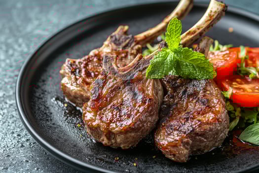 Enjoy tender lamb chops, seasoned with fresh mint, paired with a colorful summer salad. This flavorful meal is perfect for those on a ketogenic diet and will satisfy food enthusiasts photo