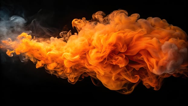 Abstract orange smoke cloud on isolated black background photo