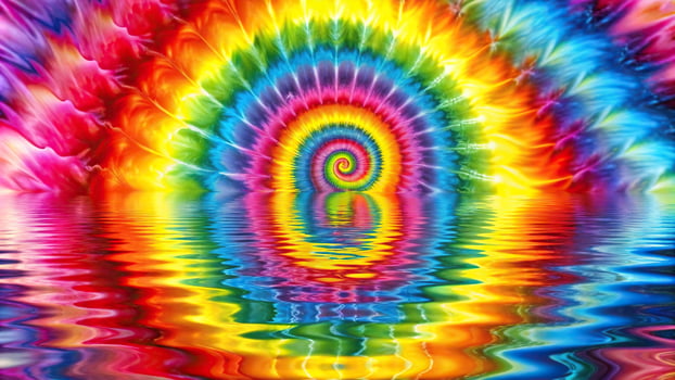 abstract rainbow spiral tie dye background reflected photo