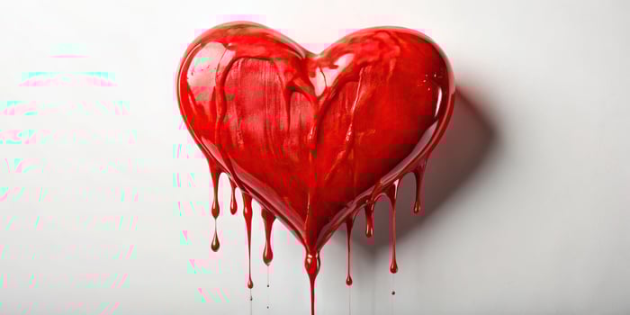 Abstract painting of heart with dripping red paint photo